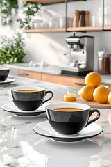 Obraz premium Black Coffee Cups on Marble Countertop.