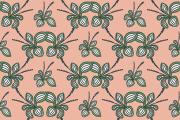 Abstract floral botanical seamless pattern vector illustration.Trendy artistic plants on beige background. Graphic design for fashion textile cover wrapping pack wedding invitation greeting card flyer