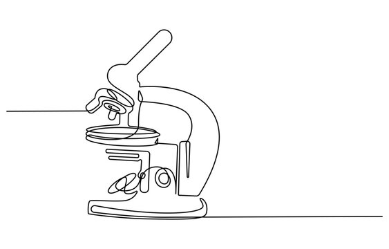 recommend clip art: One continuous line. Microscope. Scientific instrument. Flat minimal icon. Continuous one line drawing of microscope laboratory. Microscope line art vector illustration