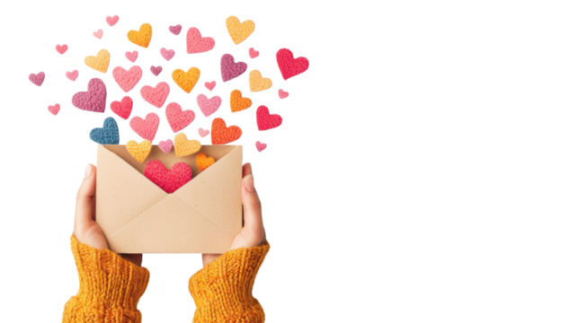 Love letter with colorful hearts and envelope