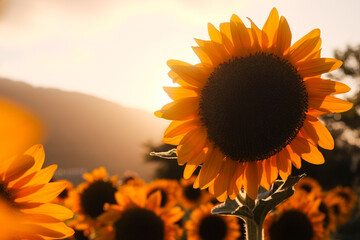 夕焼けとひまわり