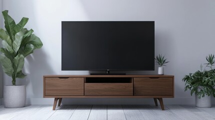 Modern Living Room Interior with TV and Plants