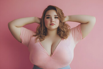 Fototapeta premium Portrait of Plus size adorable overweight woman isolated on background