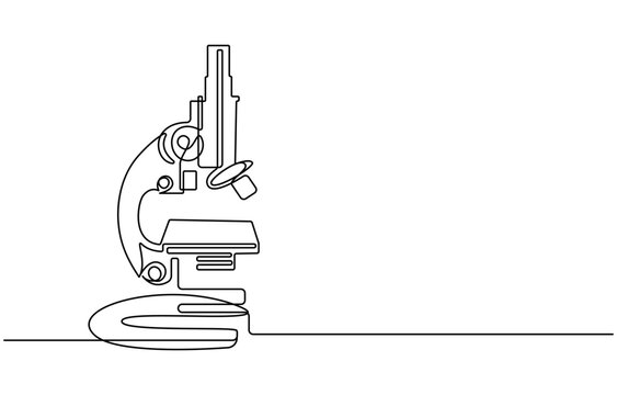 recommend clip art: One continuous line. Microscope. Scientific instrument. Flat minimal icon. Continuous one line drawing of microscope laboratory. Microscope line art vector illustration