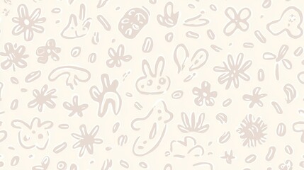 Naklejka premium Whimsical and playful pattern of simple shapes and floral elements on a soft background for creative design inspiration