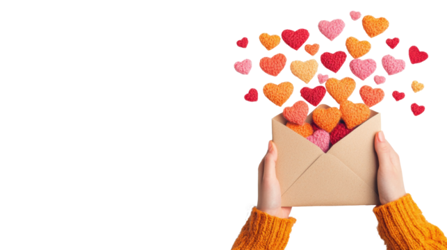 Love letter with knitted hearts on transparent background - Powered by Adobe