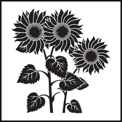 Fototapeta premium Sunflower, leaf ,seed, flower silhouette