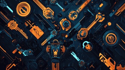 Obraz premium A visually striking arrangement of various keys and locks in a vibrant color scheme.