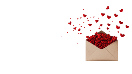 Love letter with red hearts on transparent background