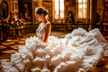 Femme avec une robe de mariée blanche futuriste