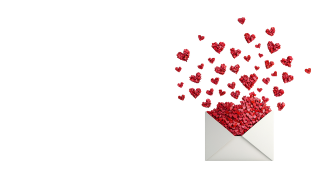 Love letter with hearts on a transparent background