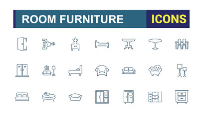 Home Furnishing line icon collections. Related to improvement, bedroom, decoration, furnishing, bathroom and more. Isolated icons design. Editable vector icon and illustration.