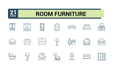 Home Furnishing line icon collections. Related to improvement, bedroom, decoration, furnishing, bathroom and more. Isolated icons design. Editable vector icon and illustration.