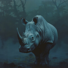 Rhinoceros in the jungle - art print 