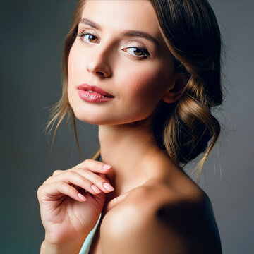 Portret kobiety beuty makijaż, zdrowa cera i sk&oacute;ra