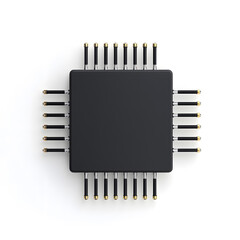 Black square electronic microchip, isolated on white background.	