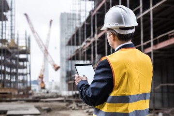 Architect construction computer hardhat.