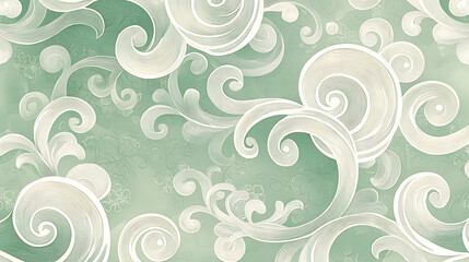 Elegant swirling patterns in soft green and white create soothing and artistic background. intricate designs evoke sense of calm and creativity