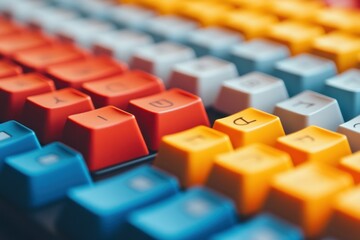 Obraz premium A close-up view of a colorful mechanical keyboard with vibrant keycaps.
