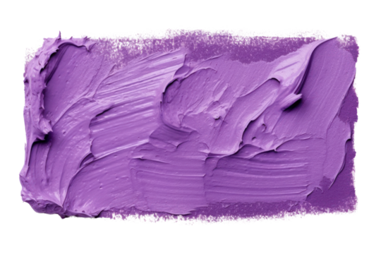 A purple paint block with visible brushstrokes and uneven texture isolated on white background