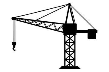 Construction crane silhouette on white background.