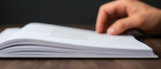 A consultant s hand flipping through pages of a strategy document, reading business document, strategic consulting