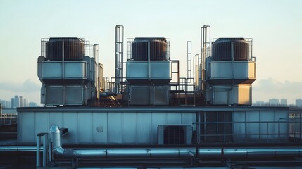 Industrial Air Conditioning Units Installed on Commercial Building Rooftop