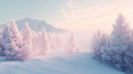 Rime landscape of snow-capped mountains in winter