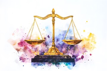 Watercolor Painting of Scales of Justice with Abstract Background