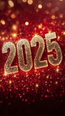 Red Gold Luxury 2025 New Year Digital Poster Background