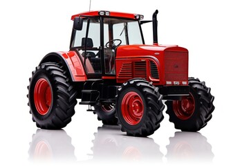 Powerful red agricultural tractor