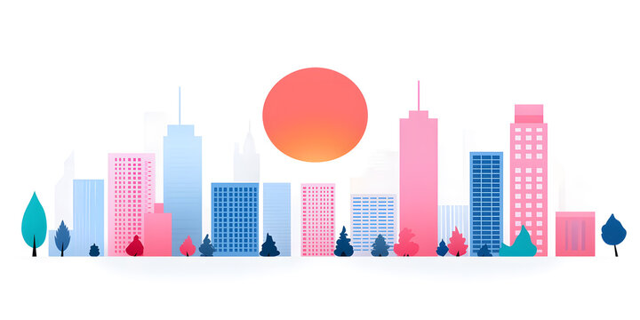 3d big city cityline with with skyscrapers long panorama background layout.