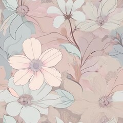 Seamless Pastel Floral Pattern with Soft Colors, Muted Tones, and Delicate Petals