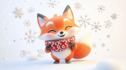 Fototapeta premium Cute 3 D cartoon fox wearing scarf