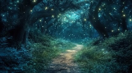 Obraz premium Magical fantasy fairy tale scenery, night in a forest