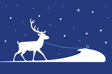 Reindeer Pulling a Sleigh Under a Starry Snowy Sky - Perfect for Christmas Card or Winter Scene