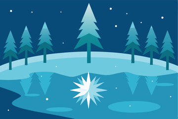 Fototapeta premium Shimmering Snowflakes on a Frozen Pond in a Winter Forest