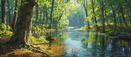 Resting By The River In The Woods In Spring Nature Awakening Early Summer Forest River Wild View Outdoor Landscape