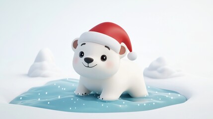 Fototapeta premium 3D cartoon polar bear wearing Christmas hat for Christmas