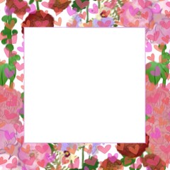beautiful frame of hearts on a background of flowers,
