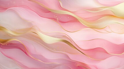Obraz premium Abstract pink waves with gold accents, flowing textures and soft gradients