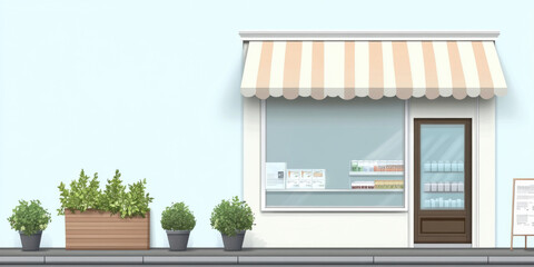 Naklejka premium Charming Minimalist Storefront with Lush Greenery and Modern Design Elements