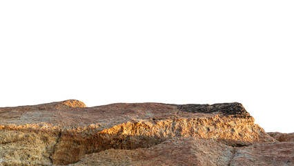 Cliff Rock Isolated white Background, Stone sea Podium formation, Rock beige mountain high edge...