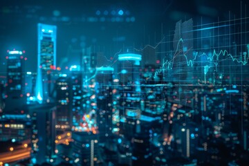 Cityscape with Stock Market Graphs