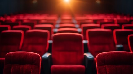 Obraz premium Red theater seats in a dark room. AI generated illustration
