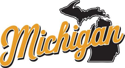 Michigan Typography And State Shape Vector Grunge
