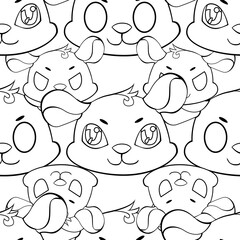 Expressive Gerbil Cartoon Repeat Pattern Design as Coloring Page