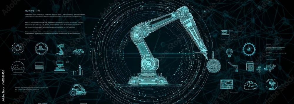 Poster collaborative industrial robot concept. 3d illustration of a cobot