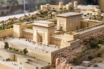 The Temple of Solomon, or Beit HaMikdash, is depicted in Jerusalem, showcasing its central role in ancient Jewish worship