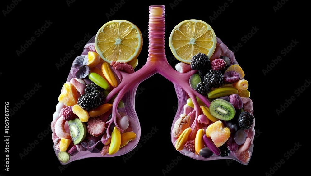 Poster healthy digestive system concept with whole foods for specific organs illustration. 3d illustration 
